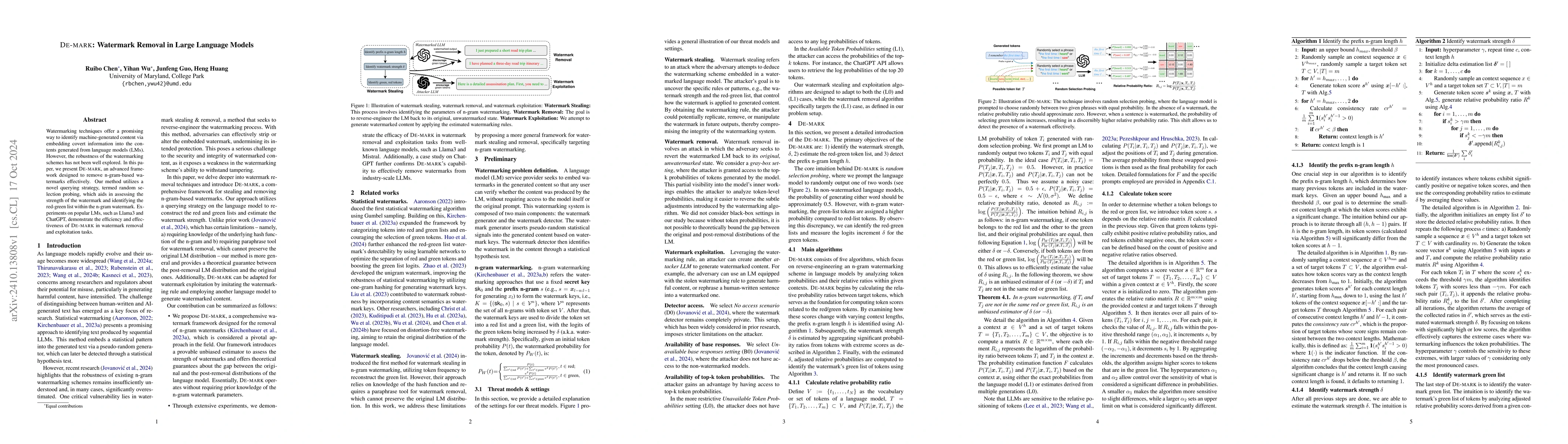 Thumbnail for De-mark: Watermark Removal in Large Language Models