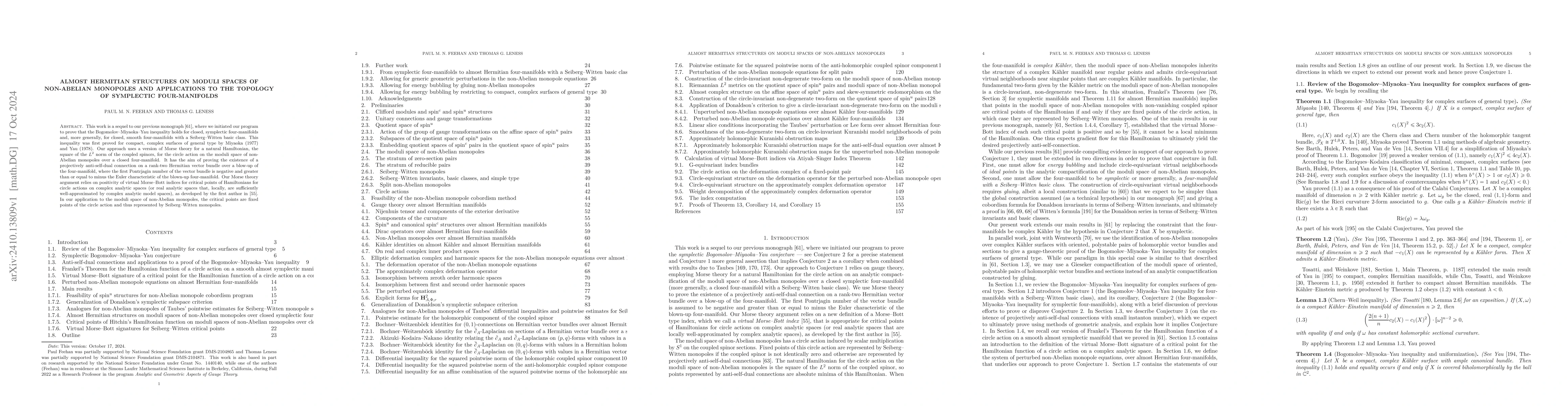 Thumbnail for Almost Hermitian structures on moduli spaces of non-Abelian monopoles
  and applications to the topology of symplectic four-manifolds