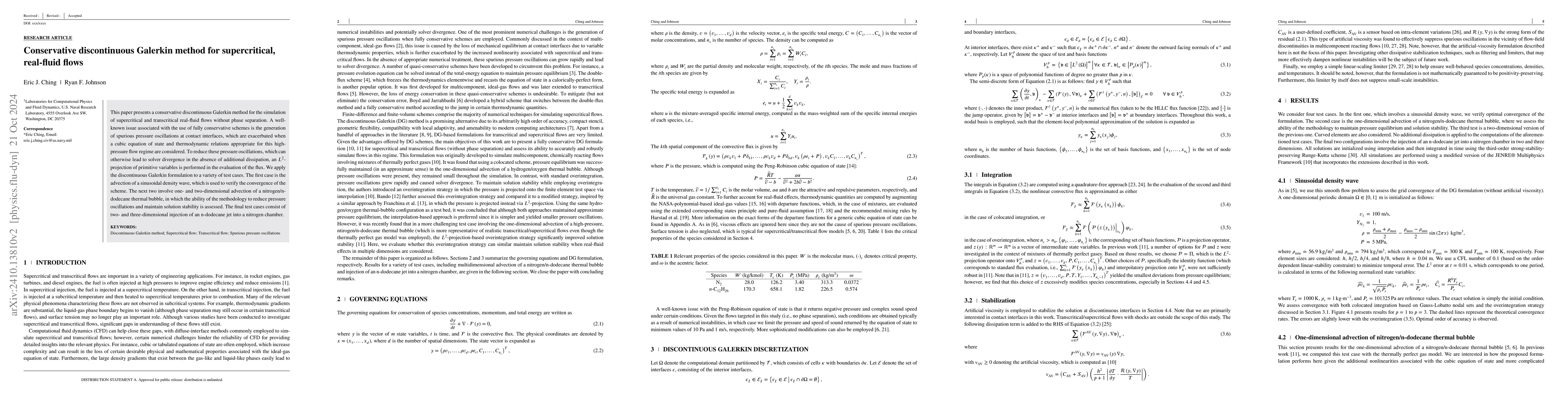 Thumbnail for Conservative discontinuous Galerkin method for supercritical, real-fluid
  flows