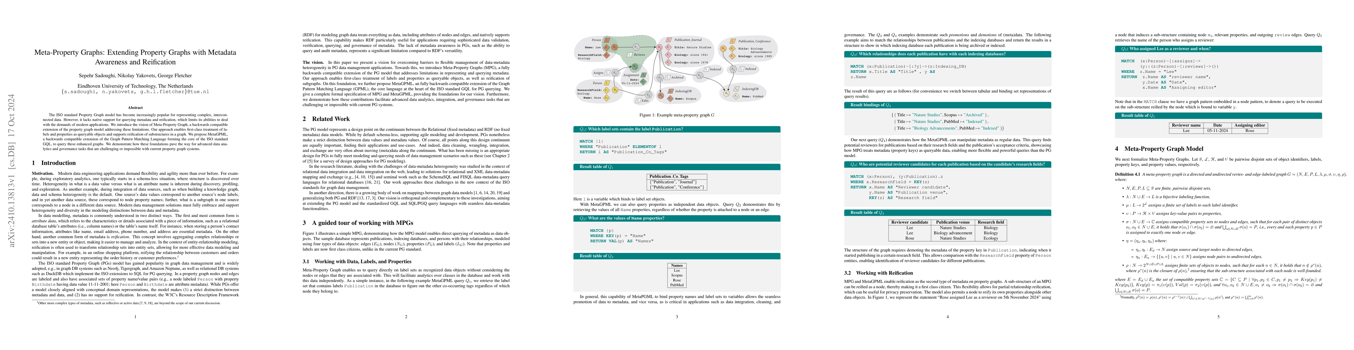 Thumbnail for Meta-Property Graphs: Extending Property Graphs with Metadata Awareness
  and Reification