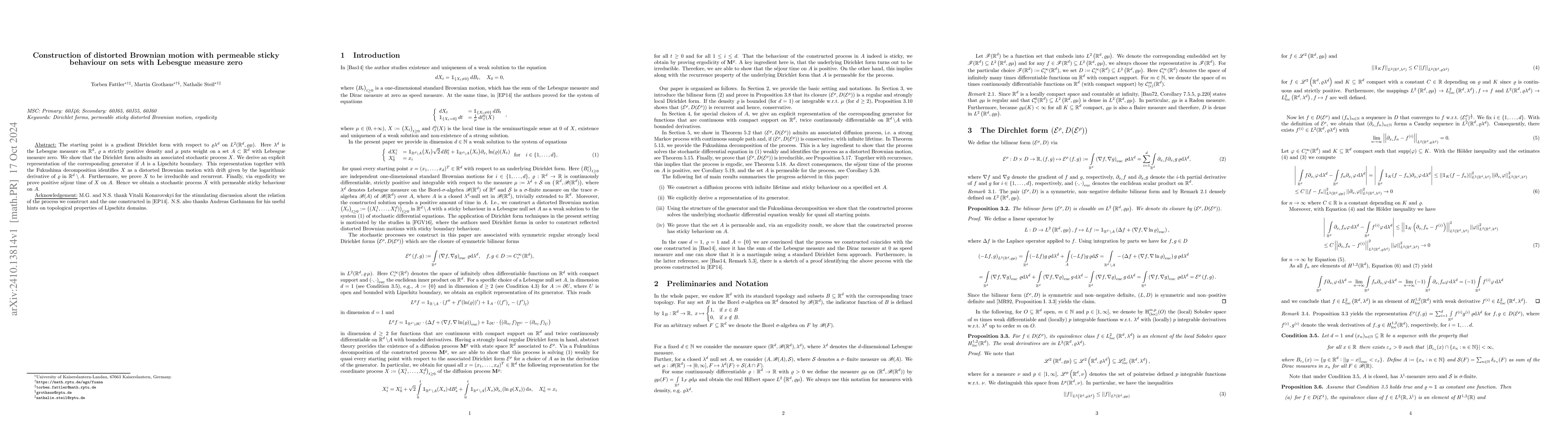 Thumbnail for Construction of distorted Brownian motion with permeable sticky
  behaviour on sets with Lebesgue measure zero