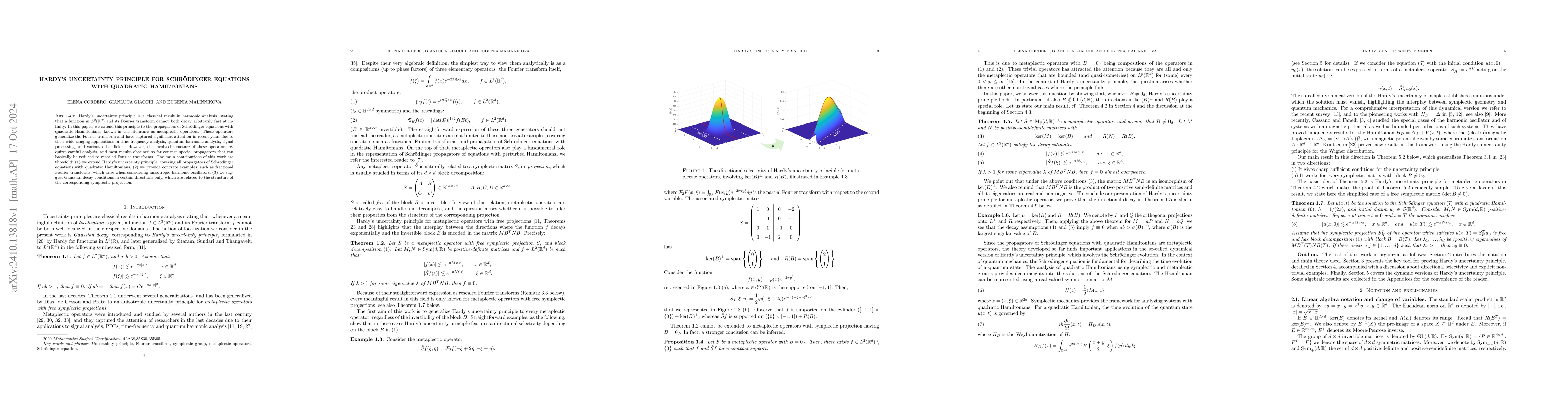 Thumbnail for Hardy's Uncertainty principle for Schrödinger equations with quadratic
  Hamiltonians