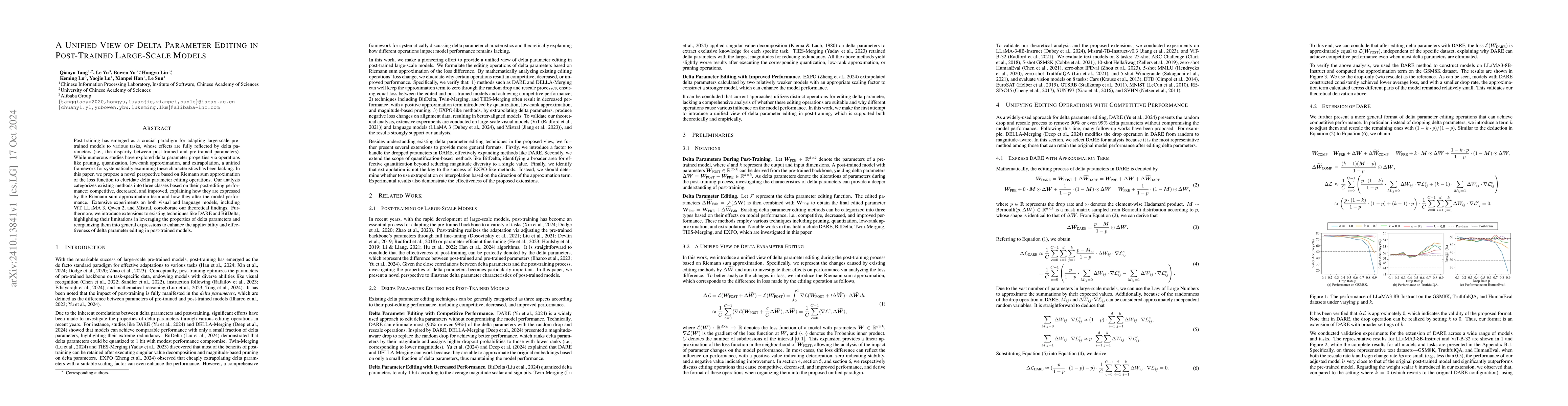 Thumbnail for A Unified View of Delta Parameter Editing in Post-Trained Large-Scale
  Models