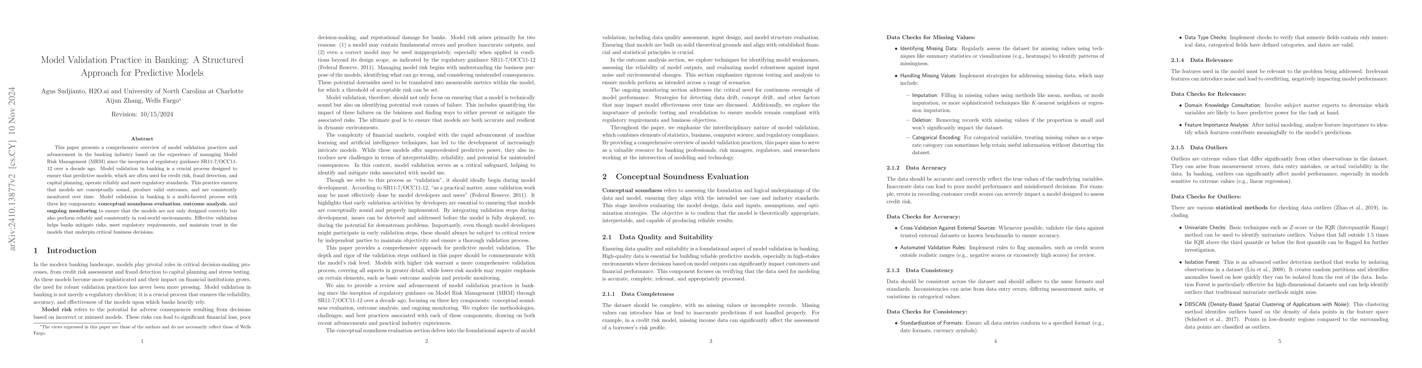 Thumbnail for Model Validation Practice in Banking: A Structured Approach for
  Predictive Models