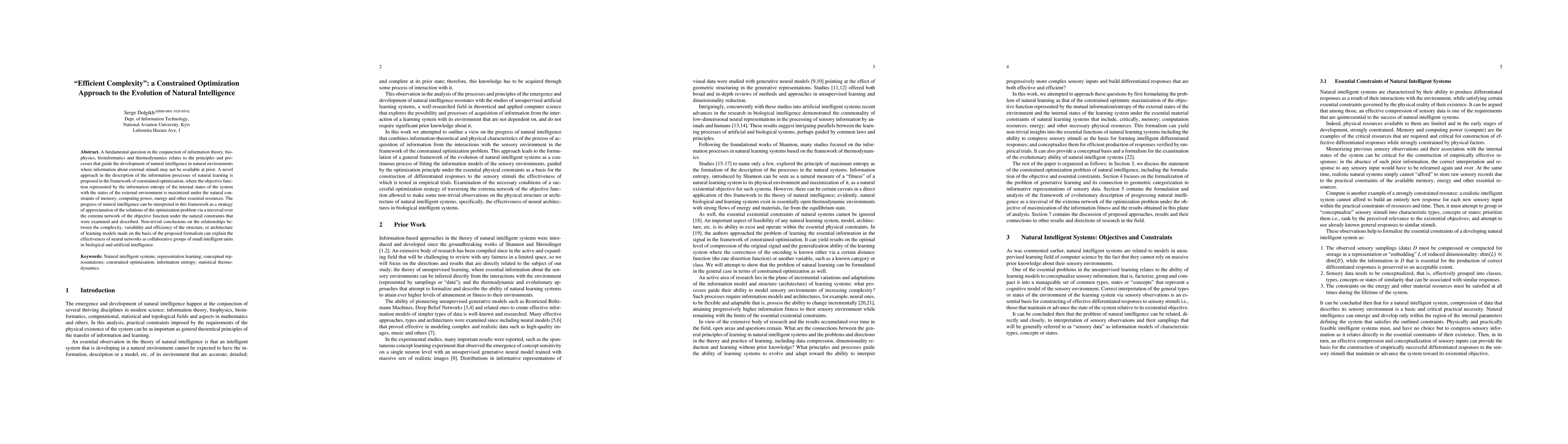 Thumbnail for "Efficient Complexity": a Constrained Optimization Approach to the
  Evolution of Natural Intelligence