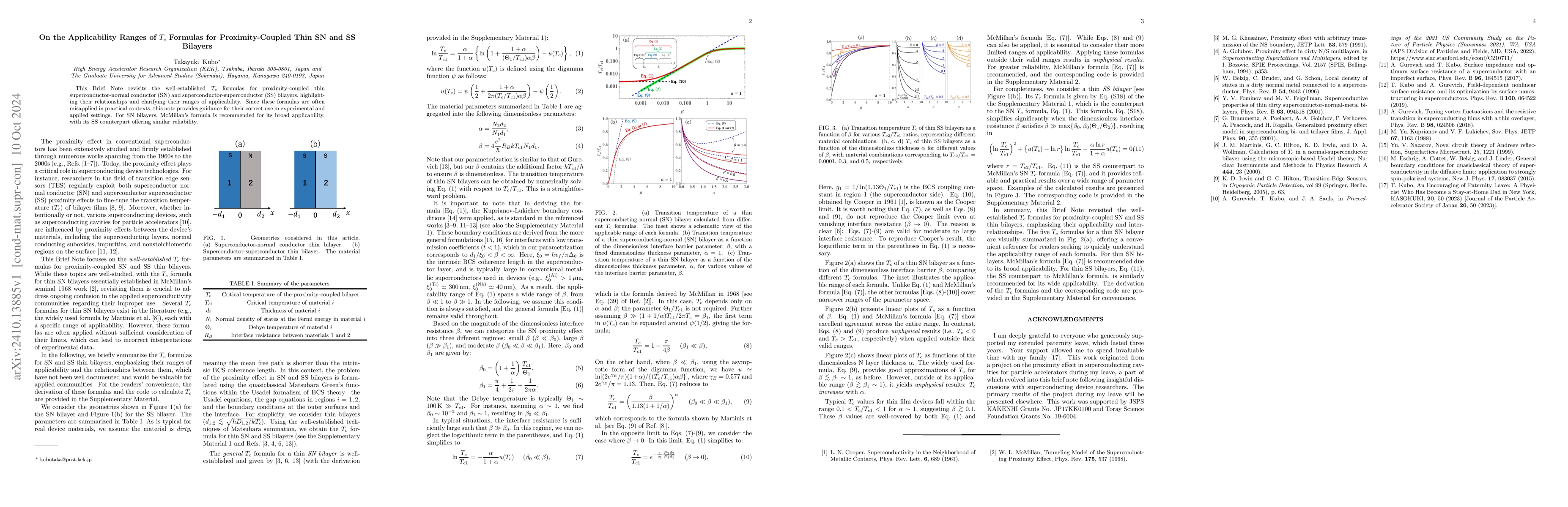 Thumbnail for On the Applicability Ranges of Tc Formulas for Proximity-Coupled Thin SN
  and SS Bilayers