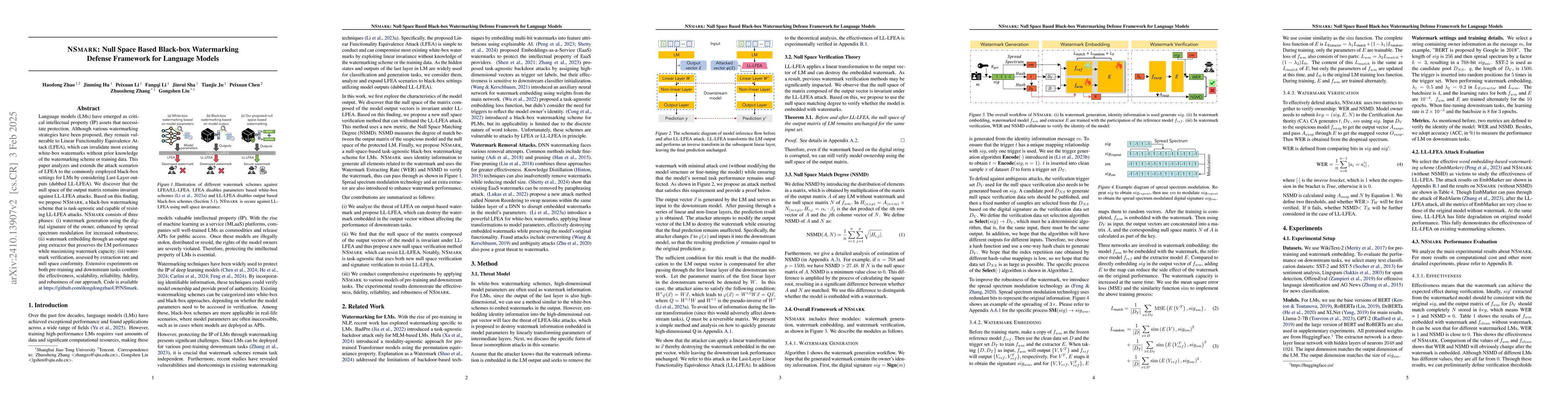 Thumbnail for NSmark: Null Space Based Black-box Watermarking Defense Framework for
  Pre-trained Language Models