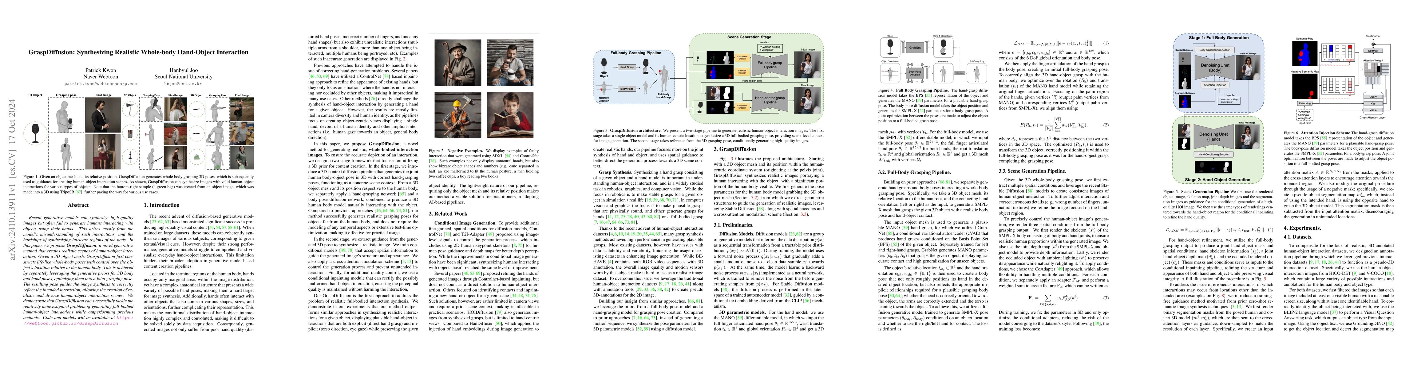 Thumbnail for GraspDiffusion: Synthesizing Realistic Whole-body Hand-Object
  Interaction