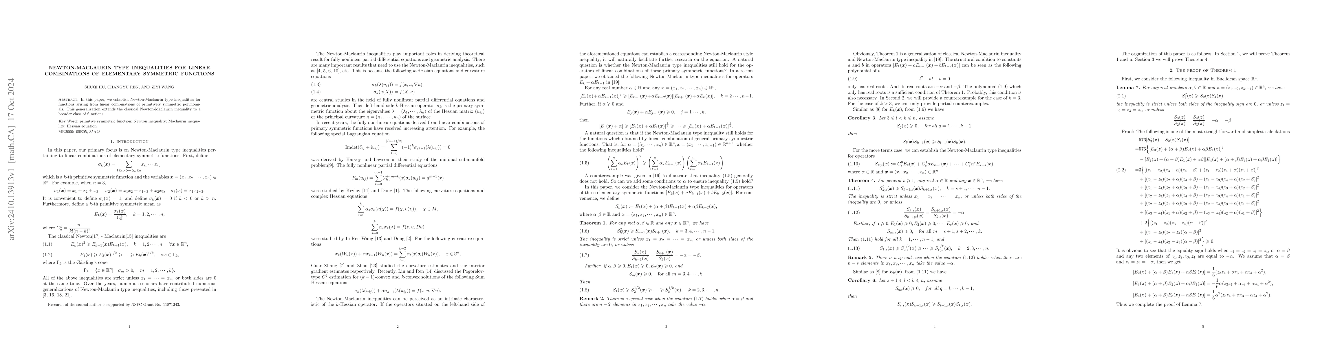 Thumbnail for Newton-Maclaurin type inequalities for linear combinations of elementary
  symmetric functions