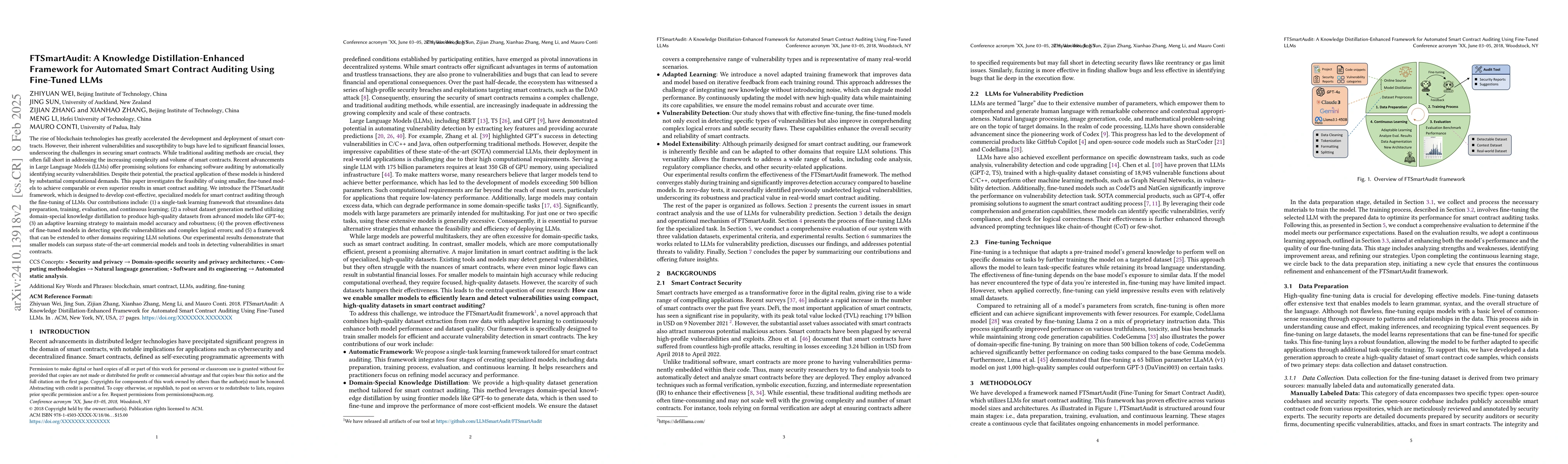 Thumbnail for Leveraging Fine-Tuned Language Models for Efficient and Accurate Smart
  Contract Auditing