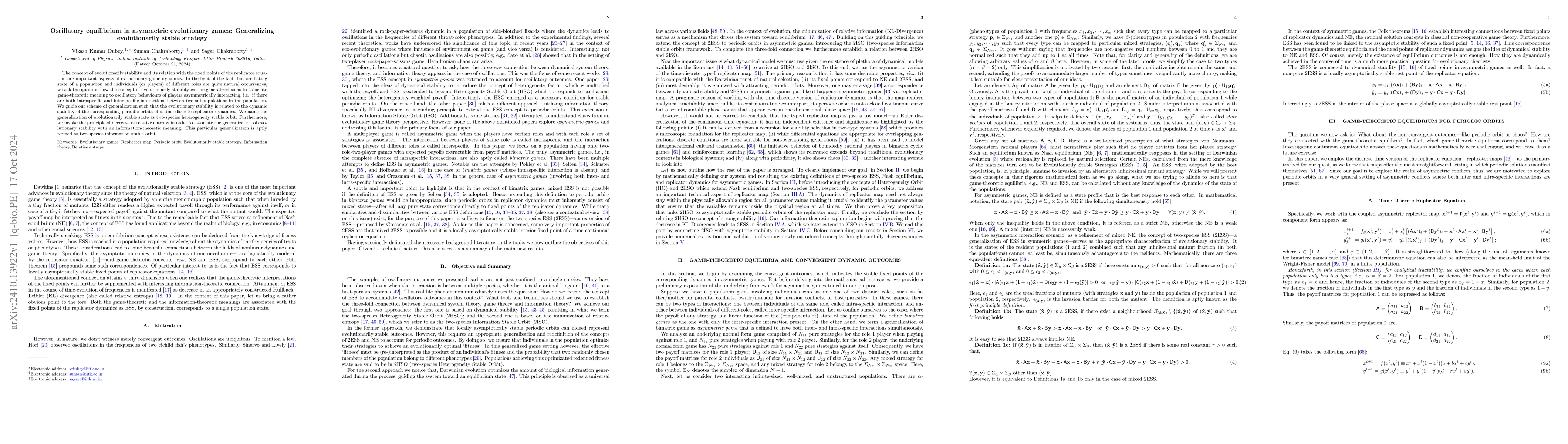 Thumbnail for Oscillatory equilibrium in asymmetric evolutionary games: Generalizing
  evolutionarily stable strategy