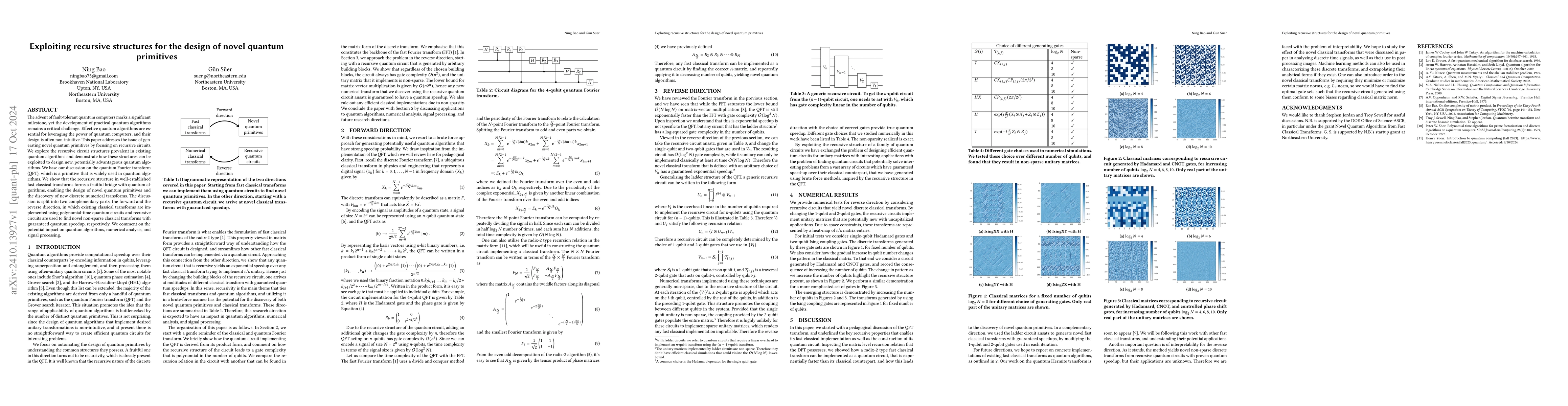 Thumbnail for Exploiting recursive structures for the design of novel quantum
  primitives