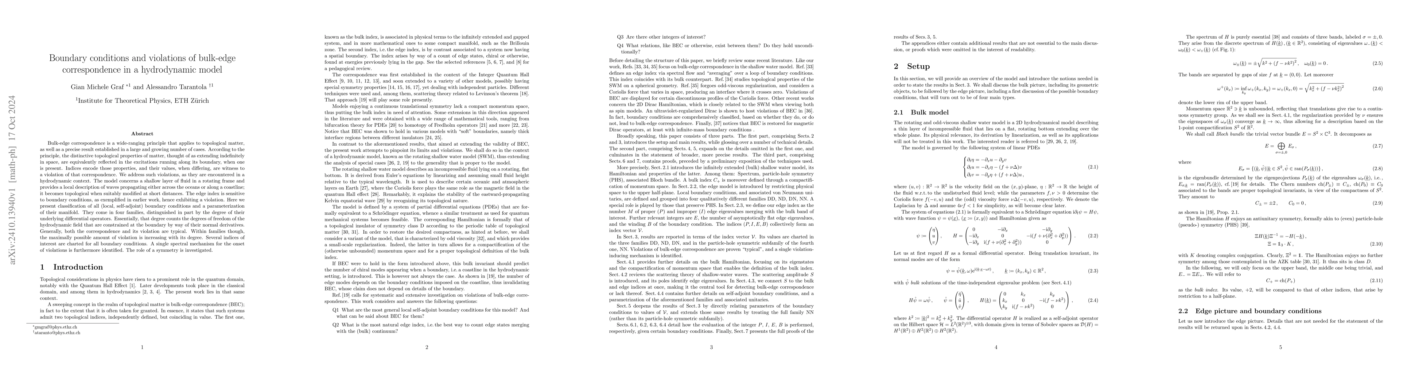 Thumbnail for Boundary conditions and violations of bulk-edge correspondence in a
  hydrodynamic model