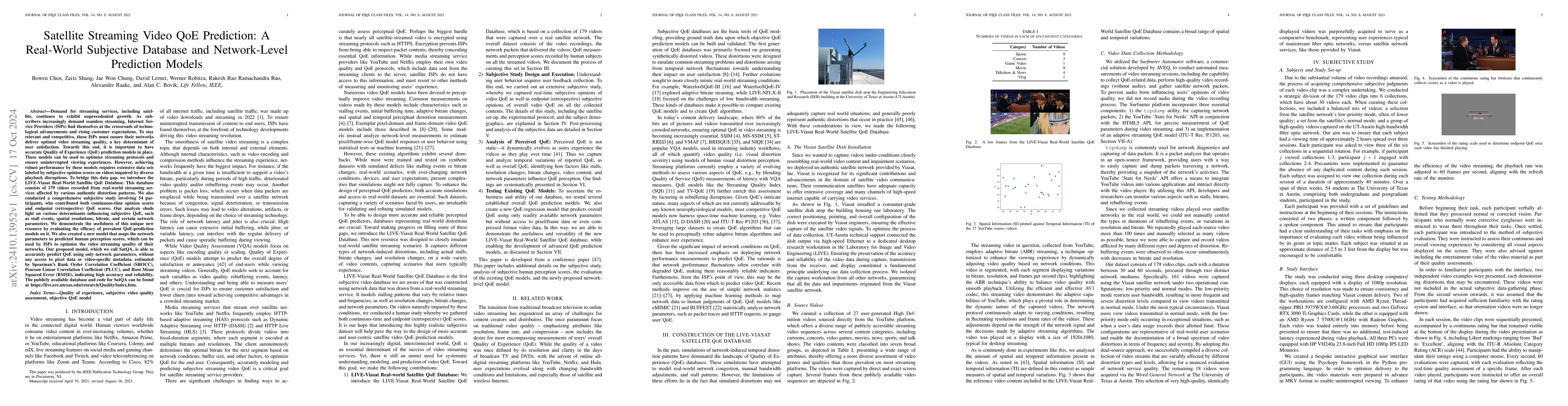 Thumbnail for Satellite Streaming Video QoE Prediction: A Real-World Subjective
  Database and Network-Level Prediction Models