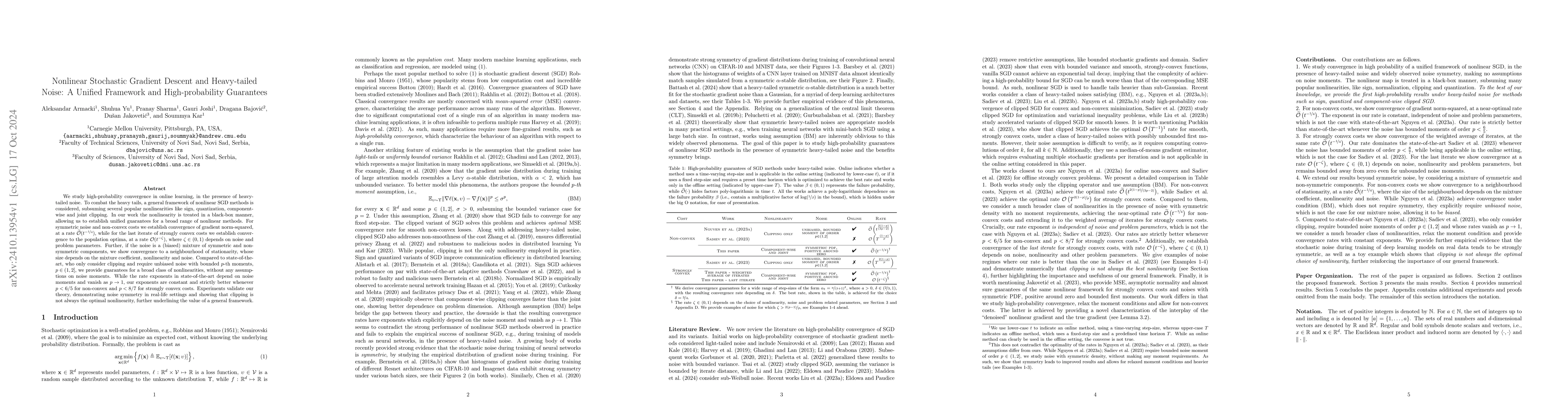 Thumbnail for Nonlinear Stochastic Gradient Descent and Heavy-tailed Noise: A Unified
  Framework and High-probability Guarantees