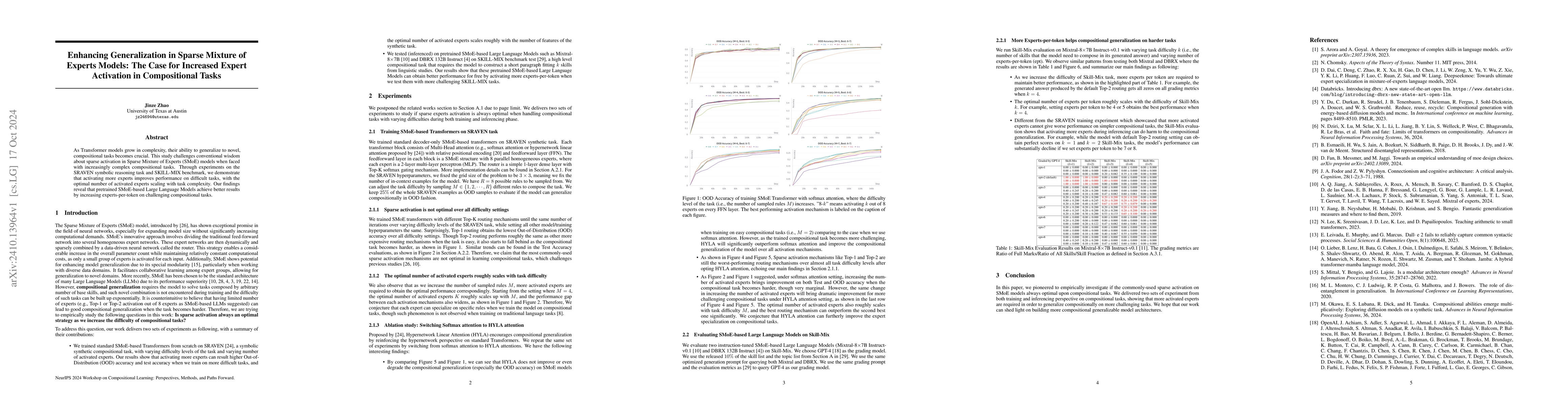 Thumbnail for Enhancing Generalization in Sparse Mixture of Experts Models: The Case
  for Increased Expert Activation in Compositional Tasks