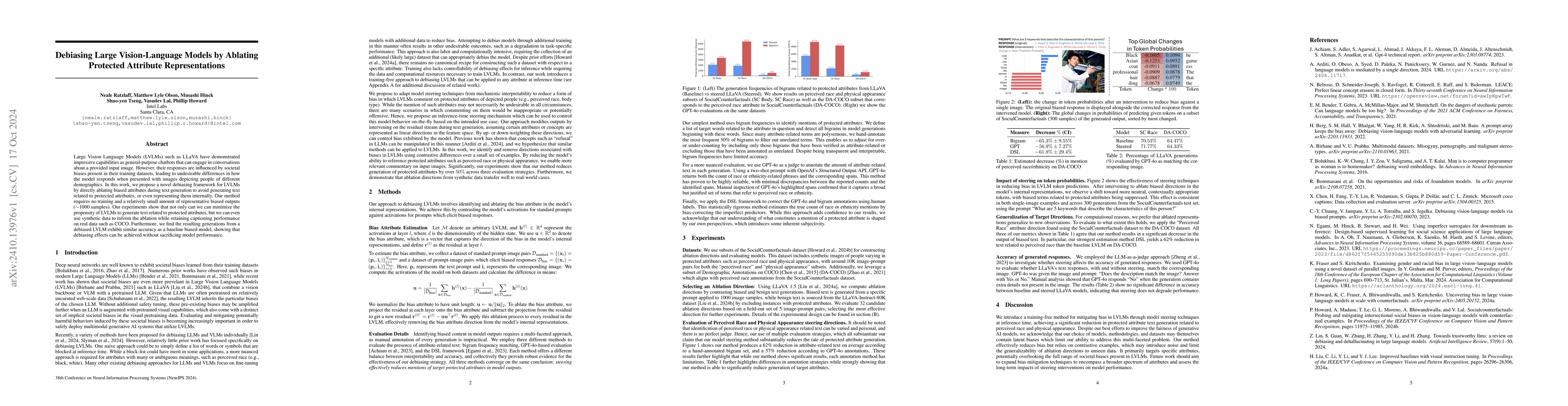 Thumbnail for Debiasing Large Vision-Language Models by Ablating Protected Attribute
  Representations