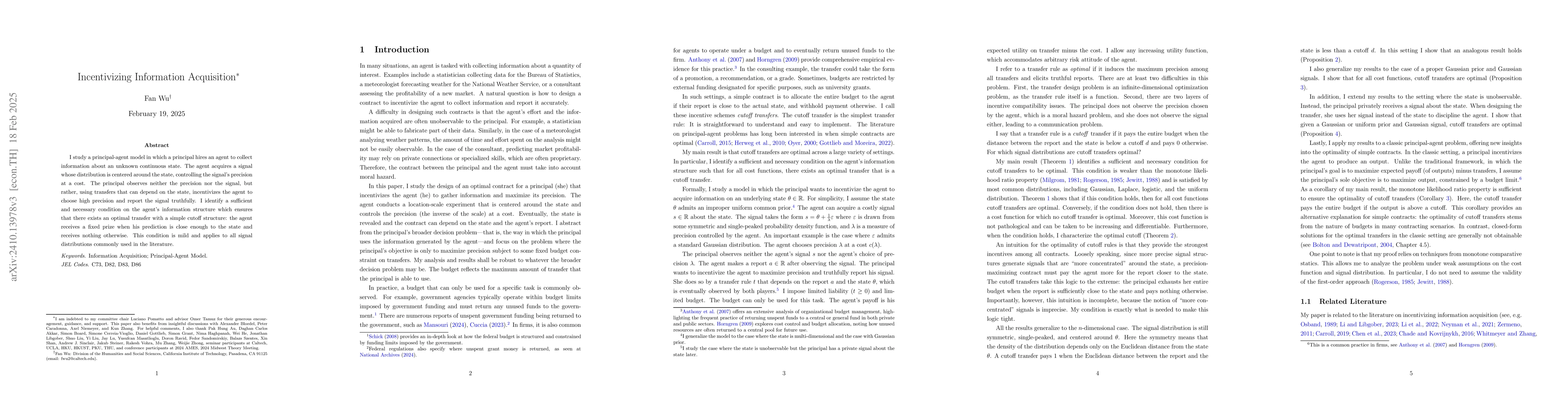 Thumbnail for Incentivizing Information Acquisition