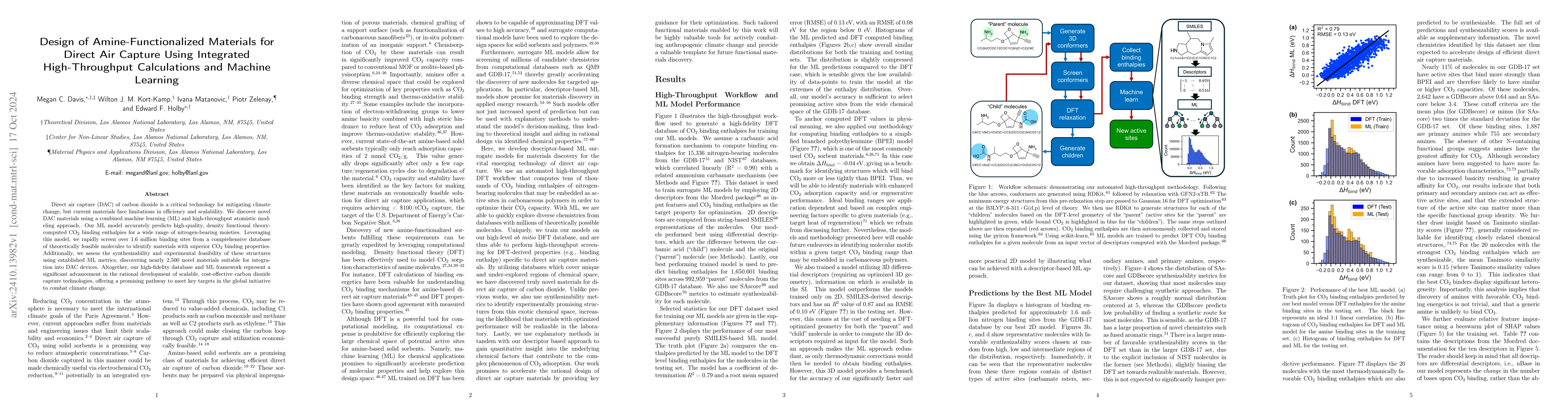 Thumbnail for Design of Amine-Functionalized Materials for Direct Air Capture Using
  Integrated High-Throughput Calculations and Machine Learning