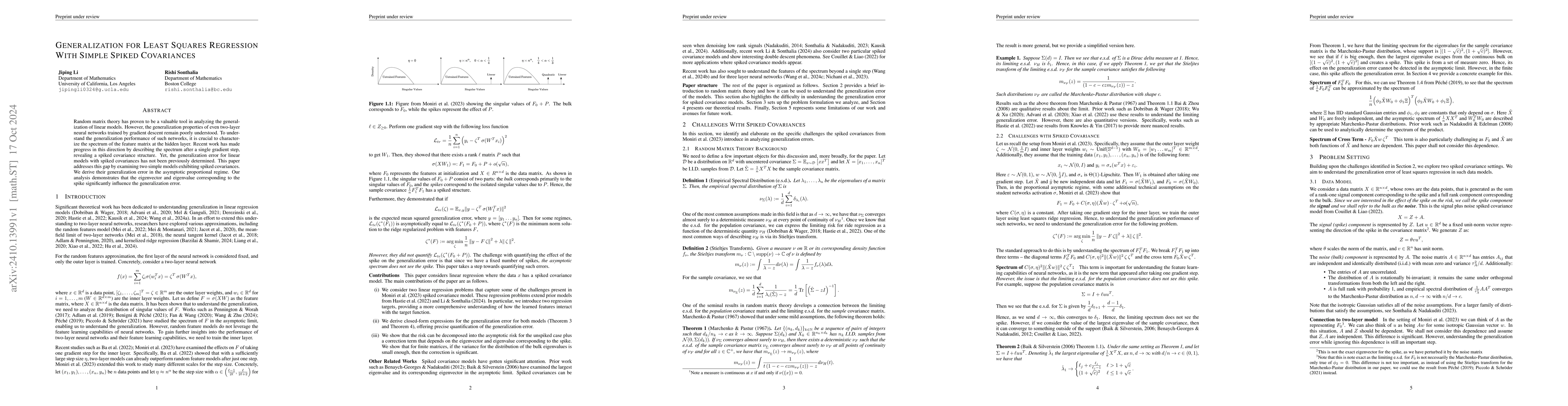 Thumbnail for Generalization for Least Squares Regression With Simple Spiked
  Covariances