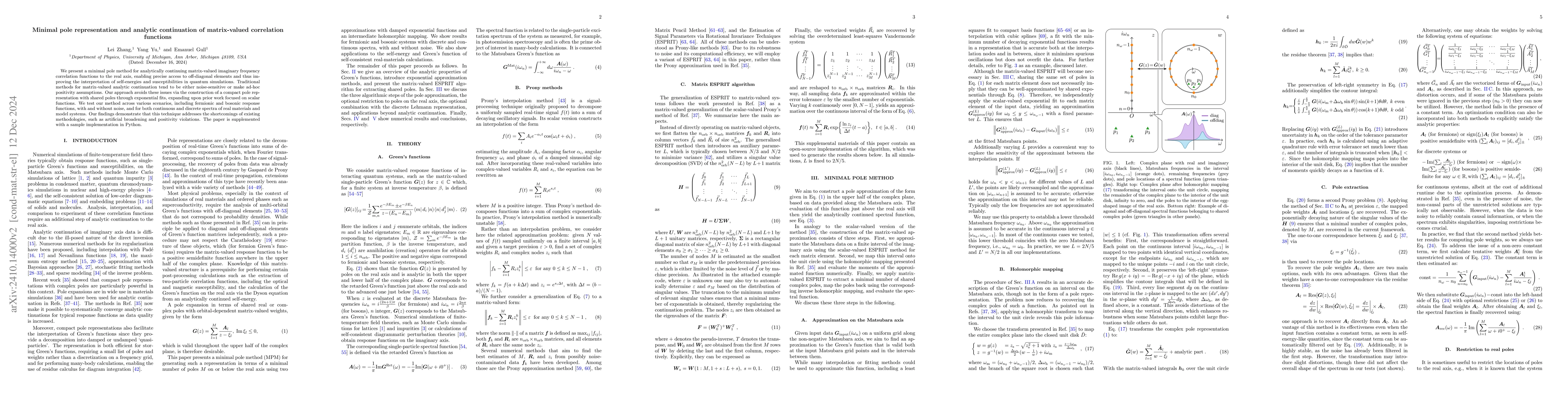 Thumbnail for Minimal pole representation and analytic continuation of matrix-valued
  correlation functions