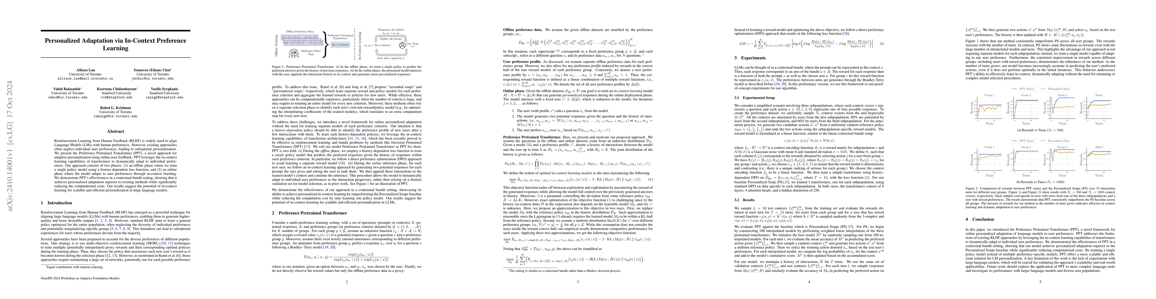 Thumbnail for Personalized Adaptation via In-Context Preference Learning