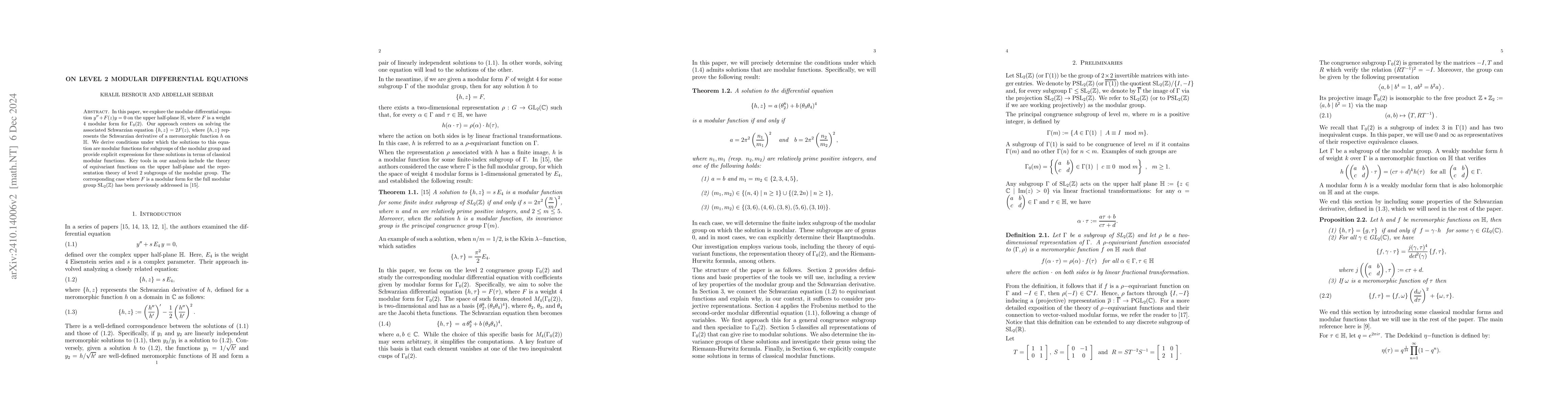 Thumbnail for On level 2 Modular differential equations