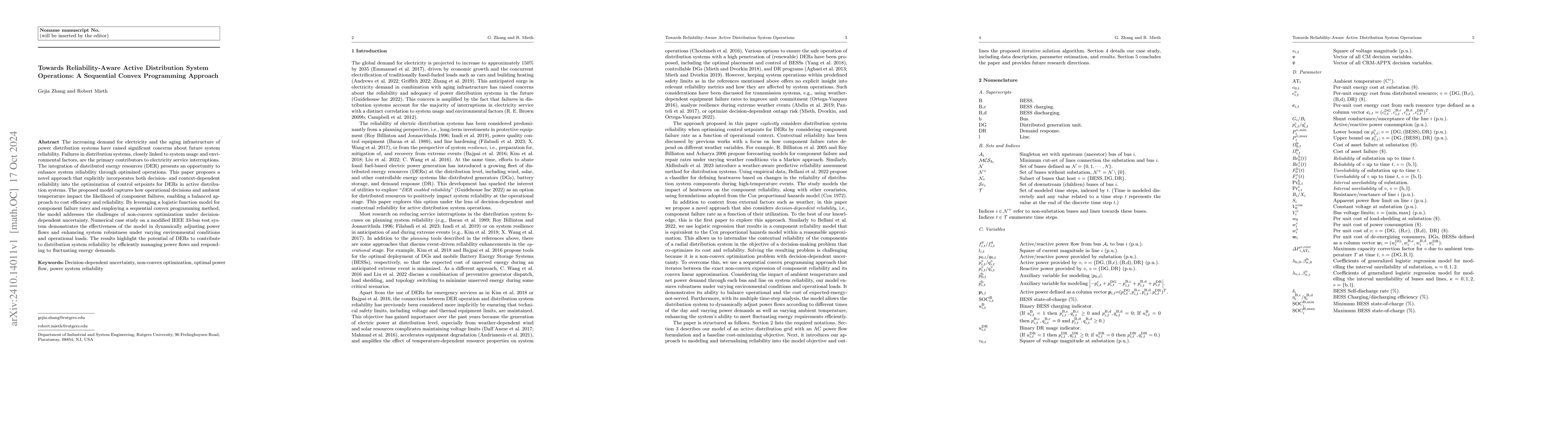 Thumbnail for Towards Reliability-Aware Active Distribution System Operations: A
  Sequential Convex Programming Approach