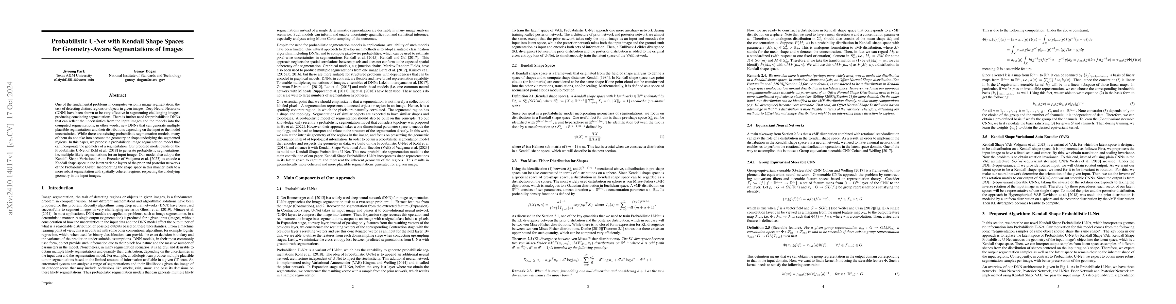 Thumbnail for Probabilistic U-Net with Kendall Shape Spaces for Geometry-Aware
  Segmentations of Images