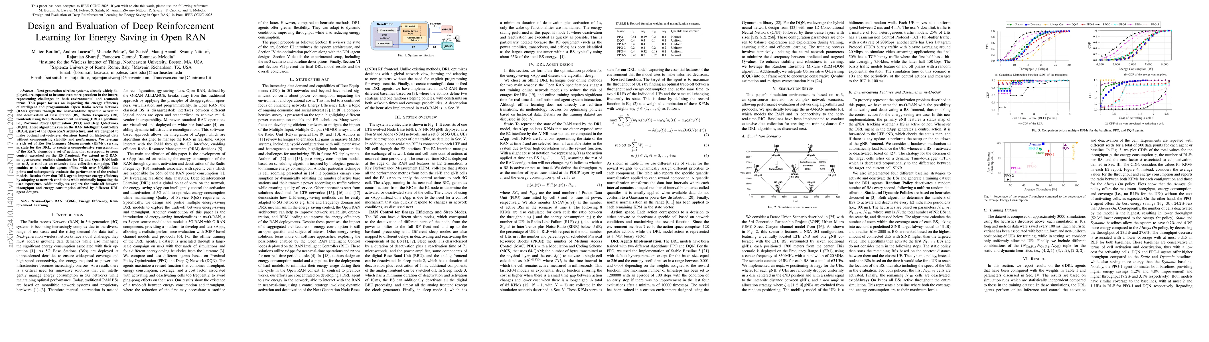 Thumbnail for Design and Evaluation of Deep Reinforcement Learning for Energy Saving
  in Open RAN