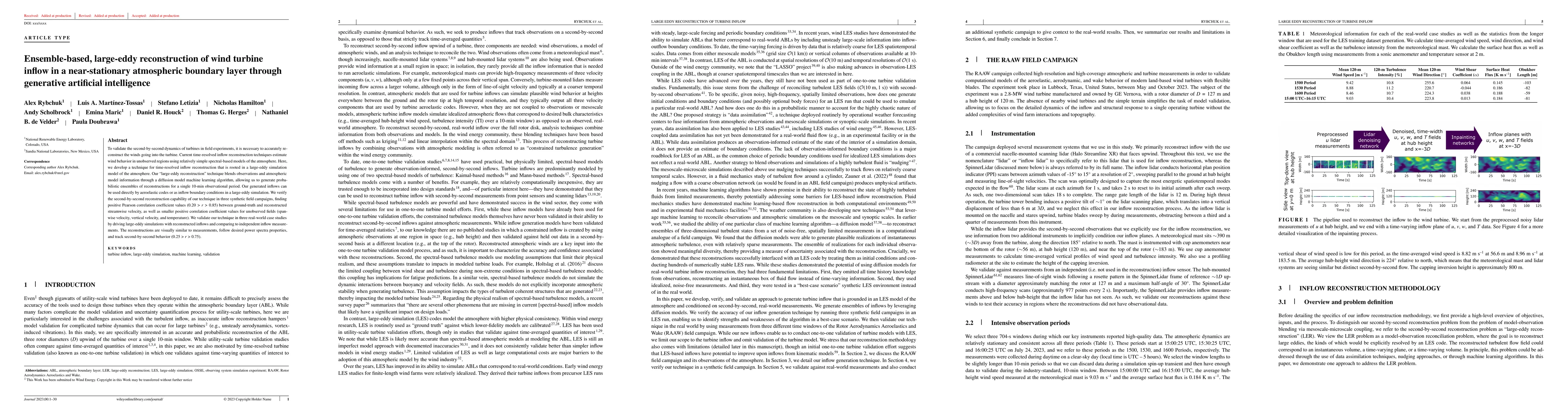 Thumbnail for Ensemble-based, large-eddy reconstruction of wind turbine inflow in a
  near-stationary atmospheric boundary layer through generative artificial
  intelligence