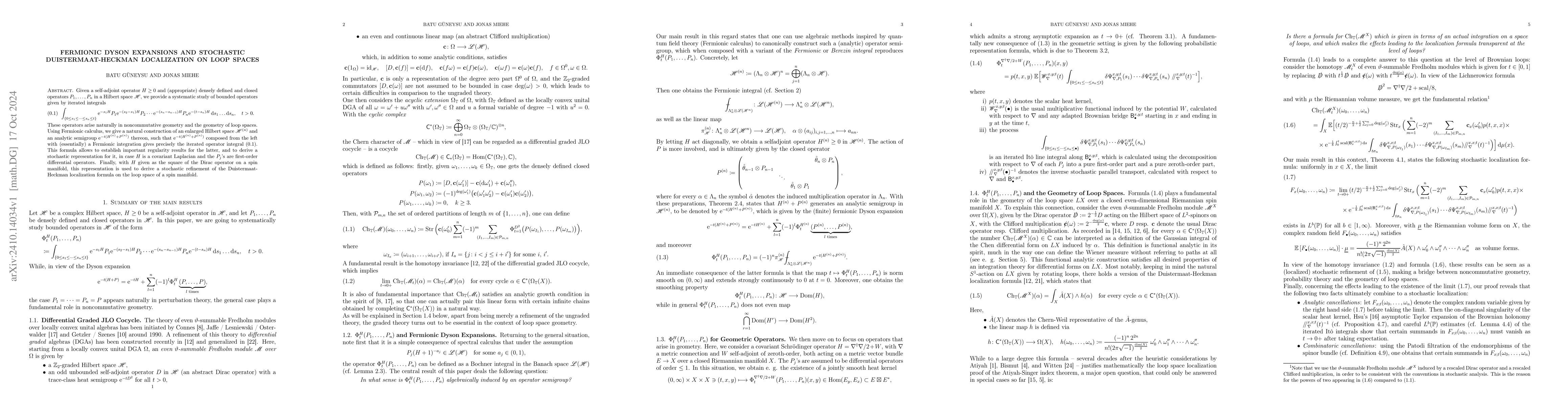 Thumbnail for Fermionic Dyson expansions and stochastic Duistermaat-Heckman
  localization on loop spaces