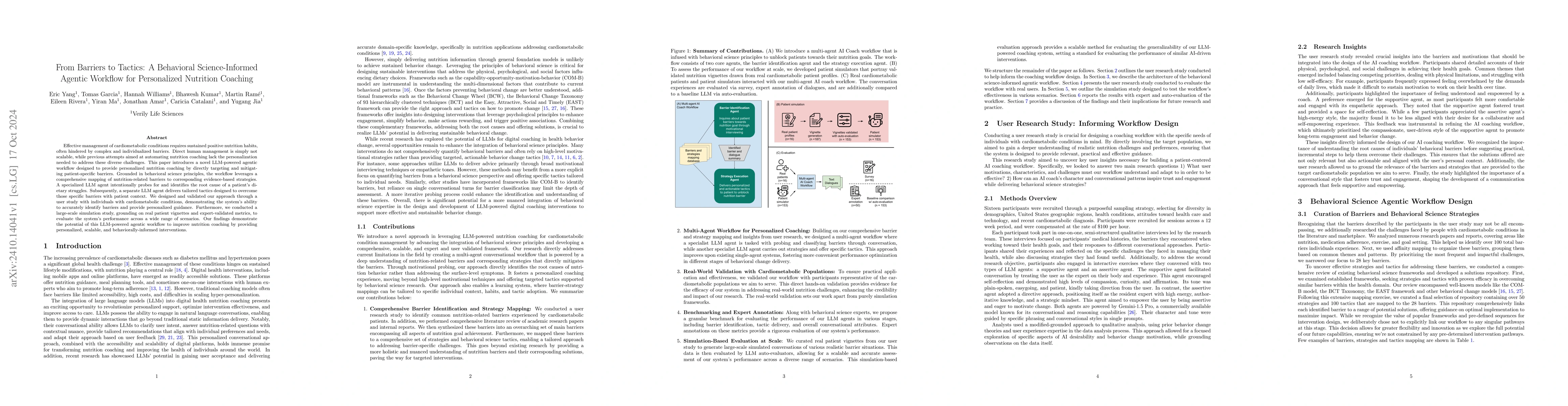 Thumbnail for From Barriers to Tactics: A Behavioral Science-Informed Agentic Workflow
  for Personalized Nutrition Coaching