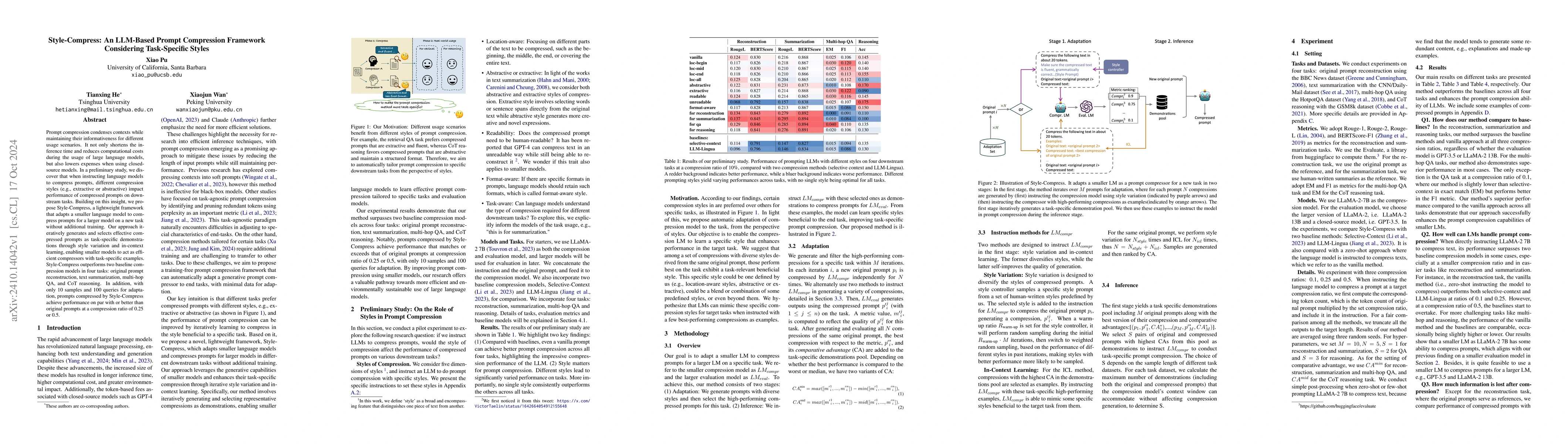 Thumbnail for Style-Compress: An LLM-Based Prompt Compression Framework Considering
  Task-Specific Styles