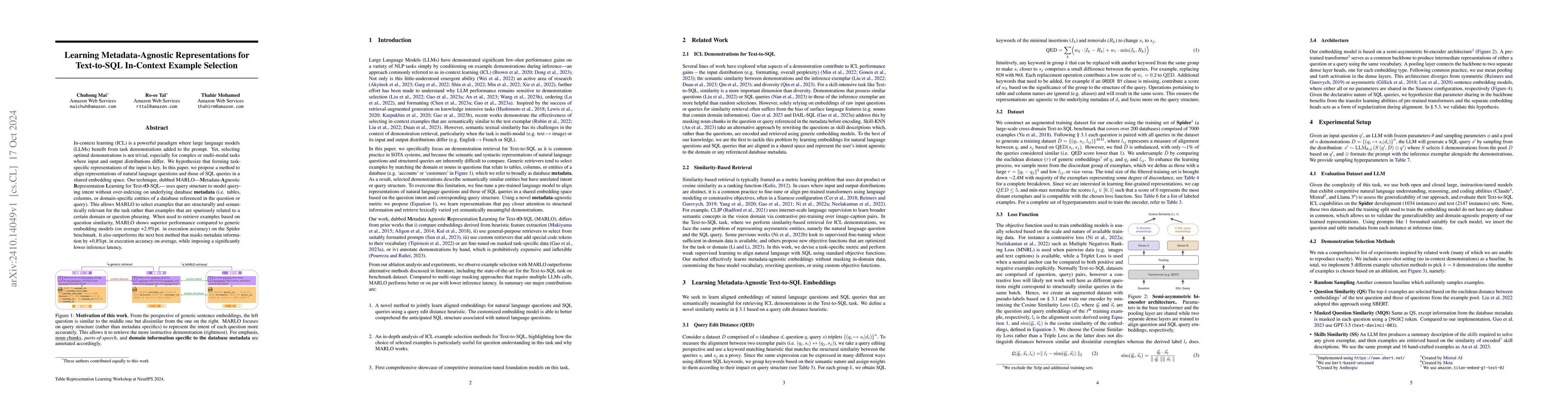 Thumbnail for Learning Metadata-Agnostic Representations for Text-to-SQL In-Context
  Example Selection