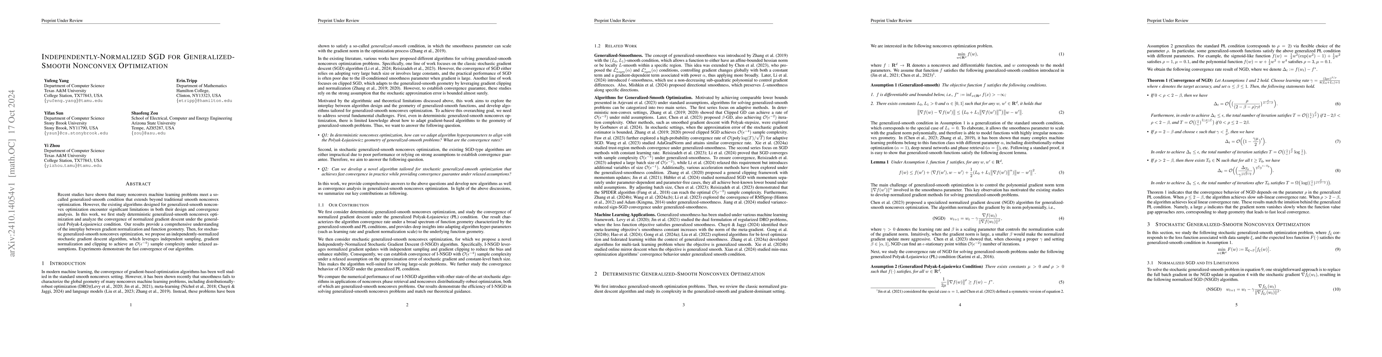 Thumbnail for Independently-Normalized SGD for Generalized-Smooth Nonconvex
  Optimization