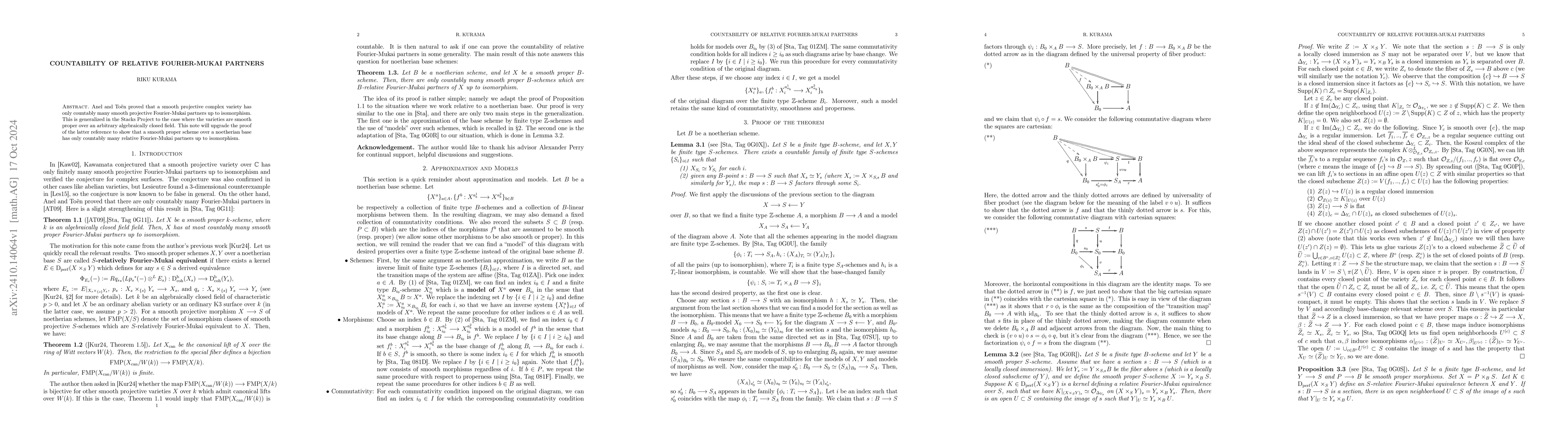Thumbnail for Countability of relative Fourier-Mukai partners