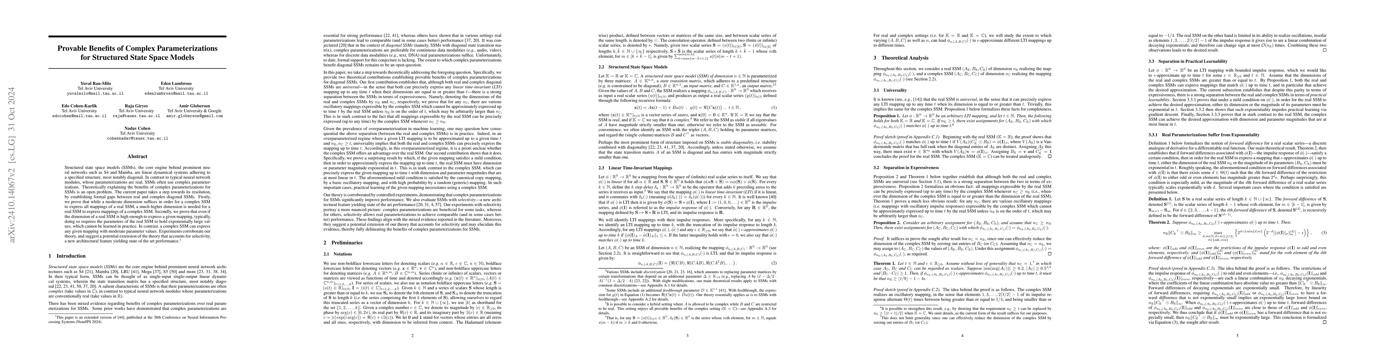 Thumbnail for Provable Benefits of Complex Parameterizations for Structured State
  Space Models