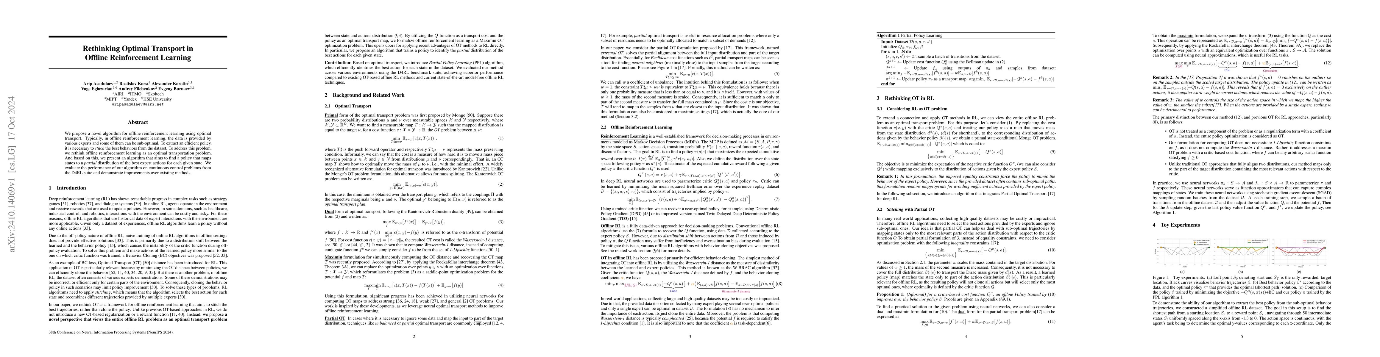 Thumbnail for Rethinking Optimal Transport in Offline Reinforcement Learning