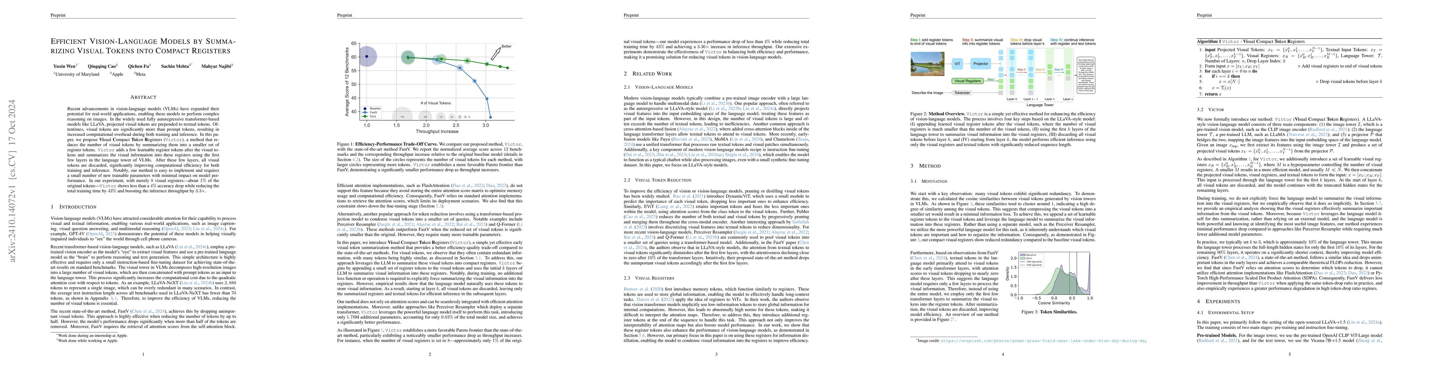Thumbnail for Efficient Vision-Language Models by Summarizing Visual Tokens into
  Compact Registers