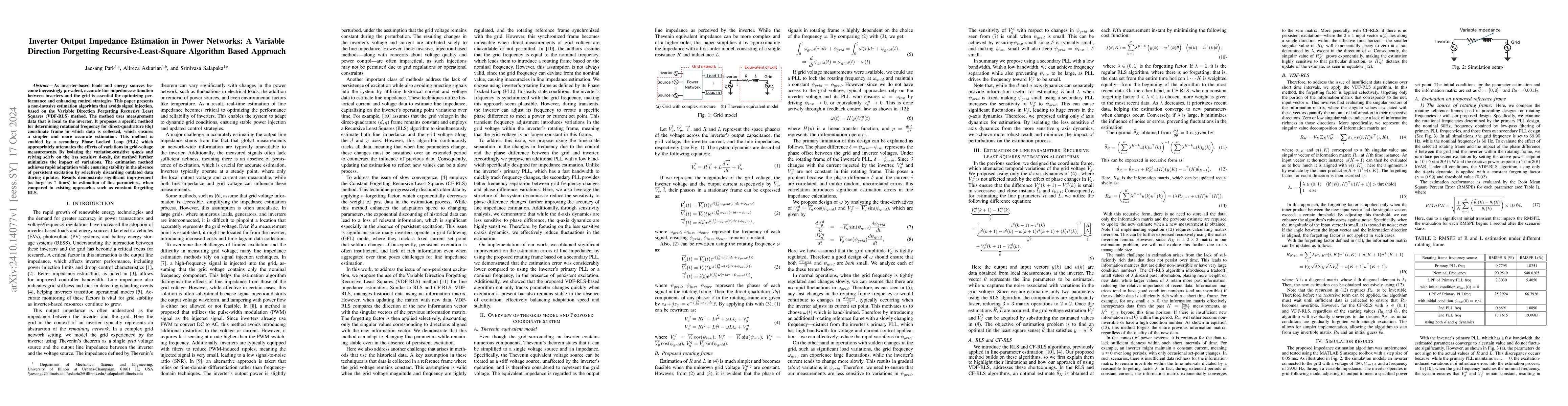 Thumbnail for Inverter Output Impedance Estimation in Power Networks: A Variable
  Direction Forgetting Recursive-Least-Square Algorithm Based Approach