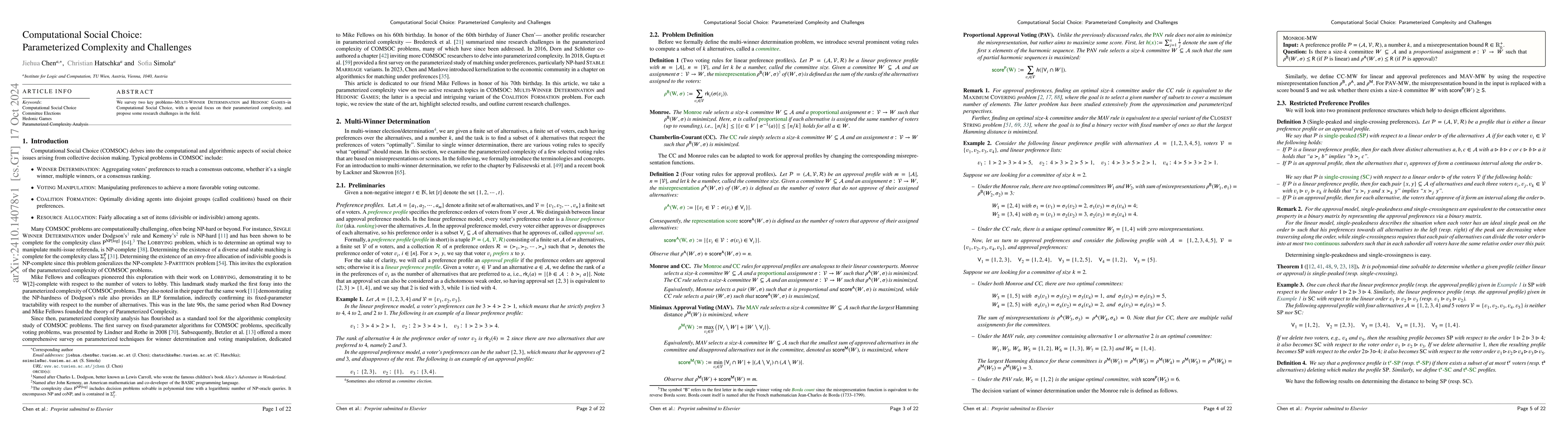 Thumbnail for Computational Social Choice: Parameterized Complexity and Challenges