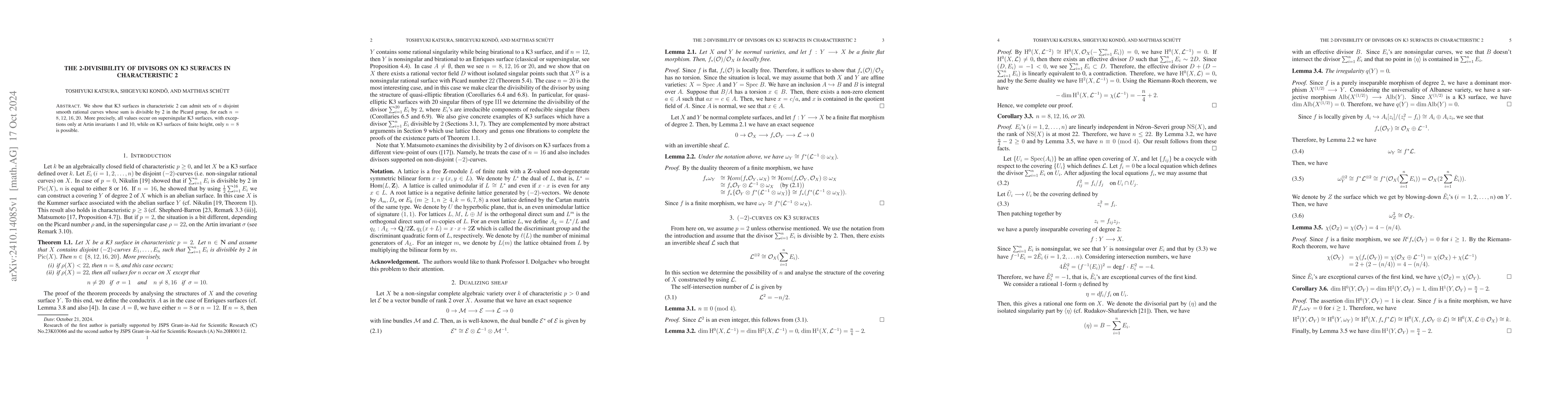 Thumbnail for The 2-divisibility of divisors on K3 surfaces in characteristic 2