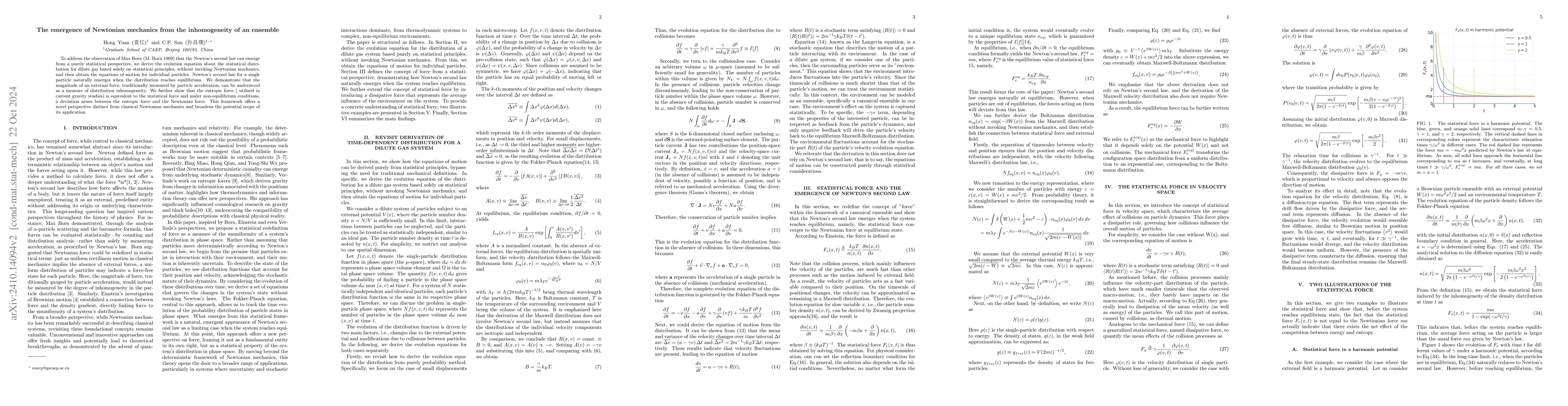 Thumbnail for The emergence of Newtonian mechanics from the inhomogeneity of an
  ensemble