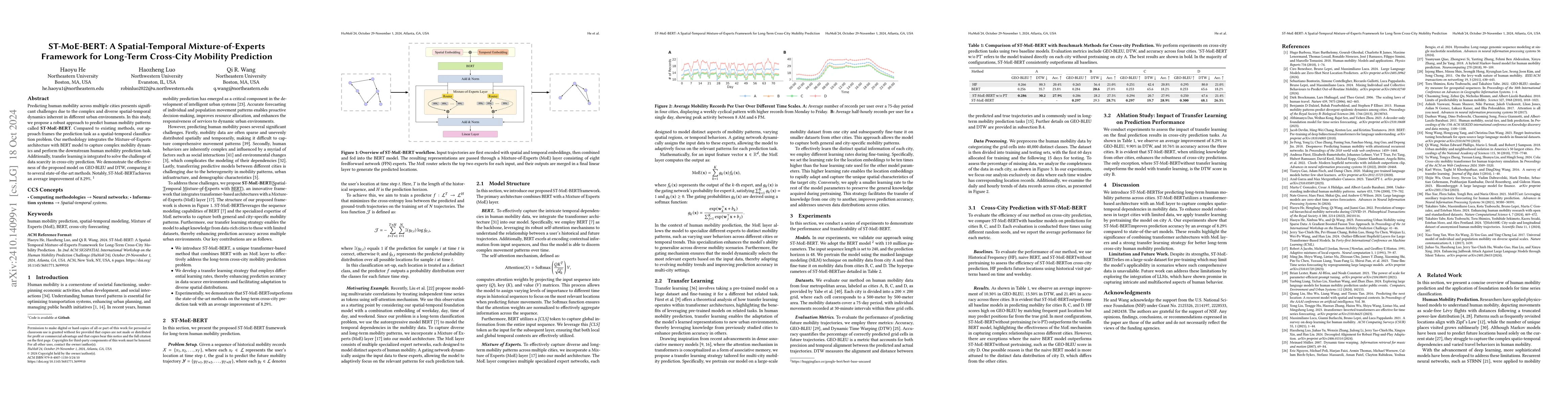 Thumbnail for ST-MoE-BERT: A Spatial-Temporal Mixture-of-Experts Framework for
  Long-Term Cross-City Mobility Prediction