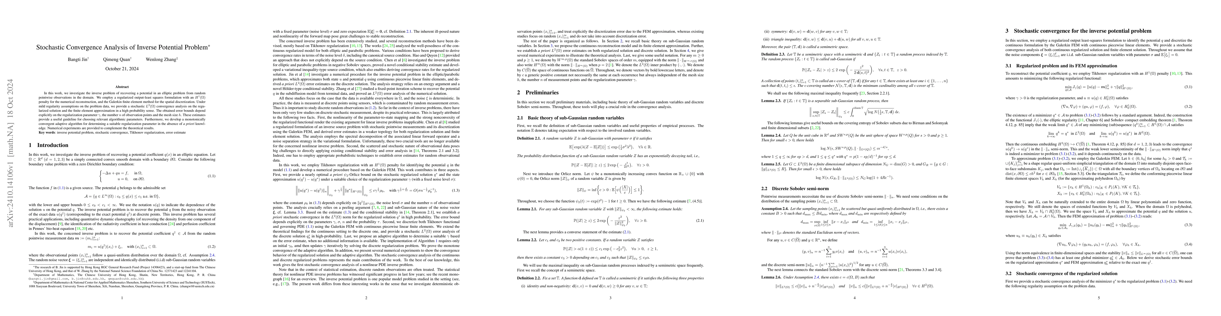 Thumbnail for Stochastic Convergence Analysis of Inverse Potential Problem