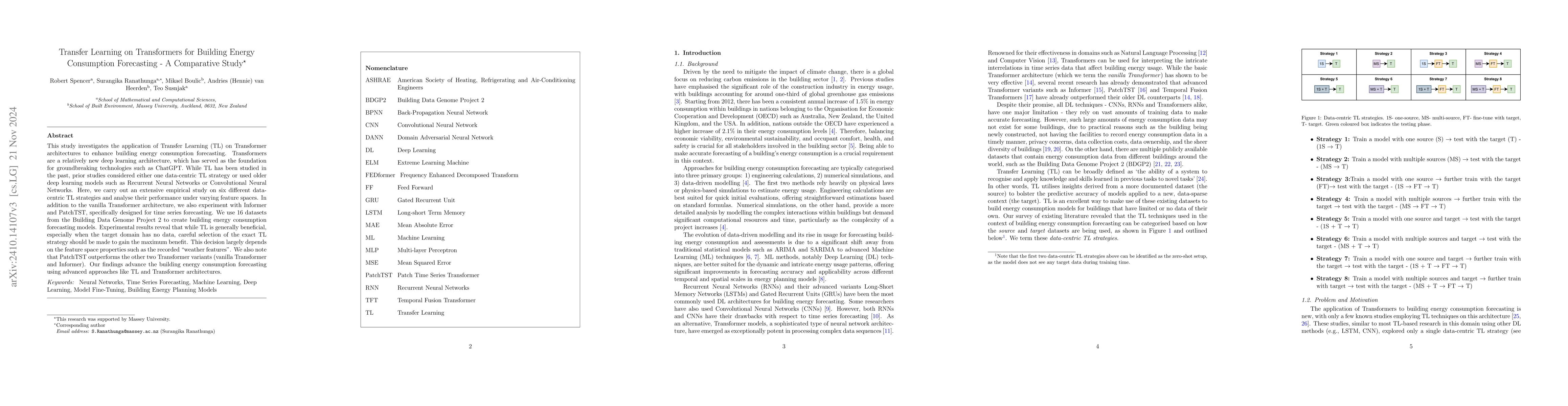 Thumbnail for Transfer Learning on Transformers for Building Energy Consumption
  Forecasting -- A Comparative Study