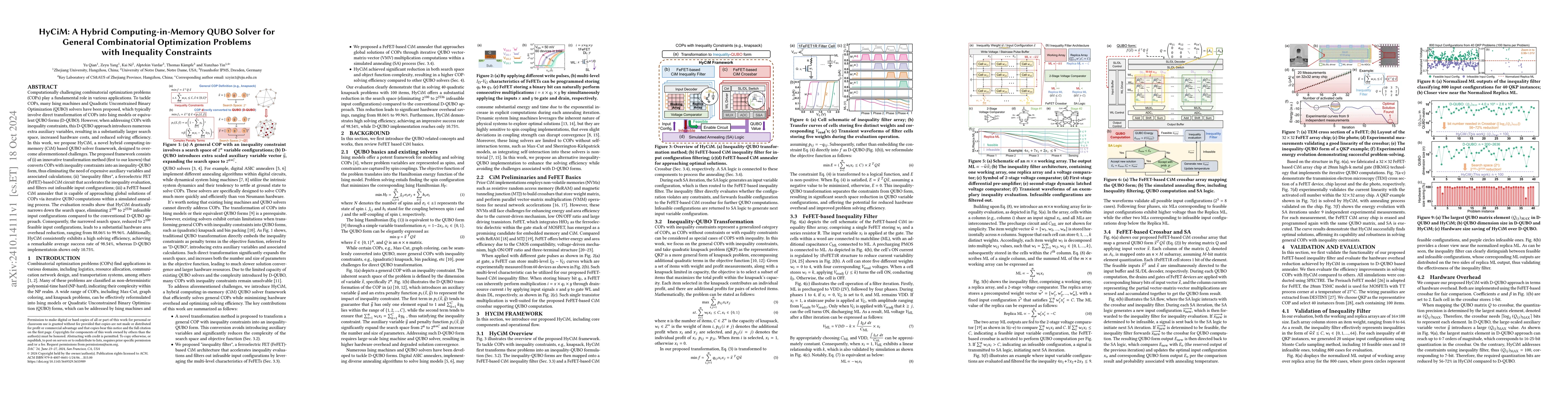Thumbnail for HyCiM: A Hybrid Computing-in-Memory QUBO Solver for General
  Combinatorial Optimization Problems with Inequality Constraints