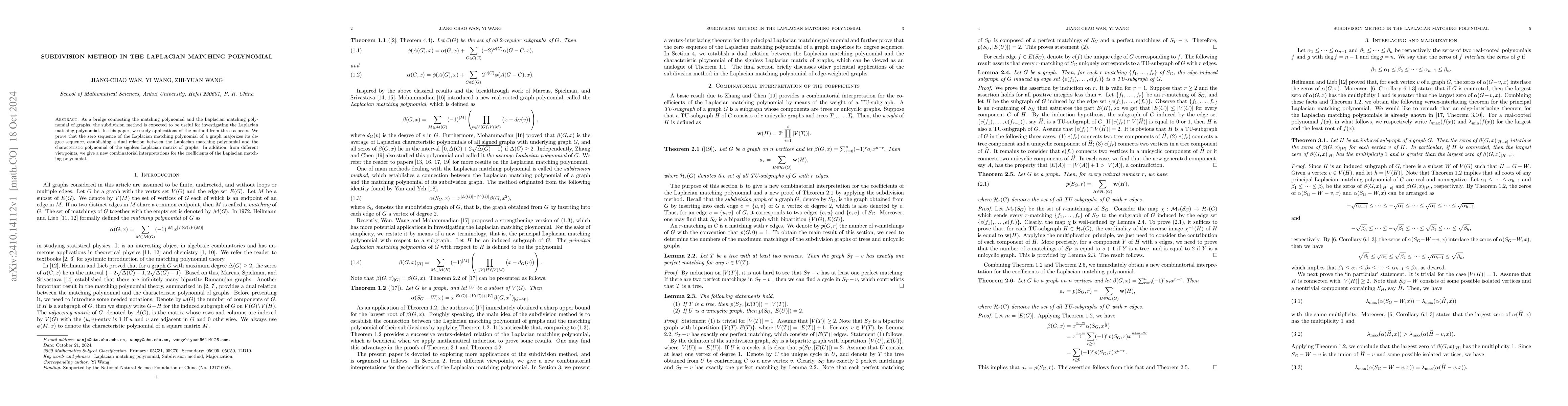 Thumbnail for Subdivision method in the Laplacian matching polynomial