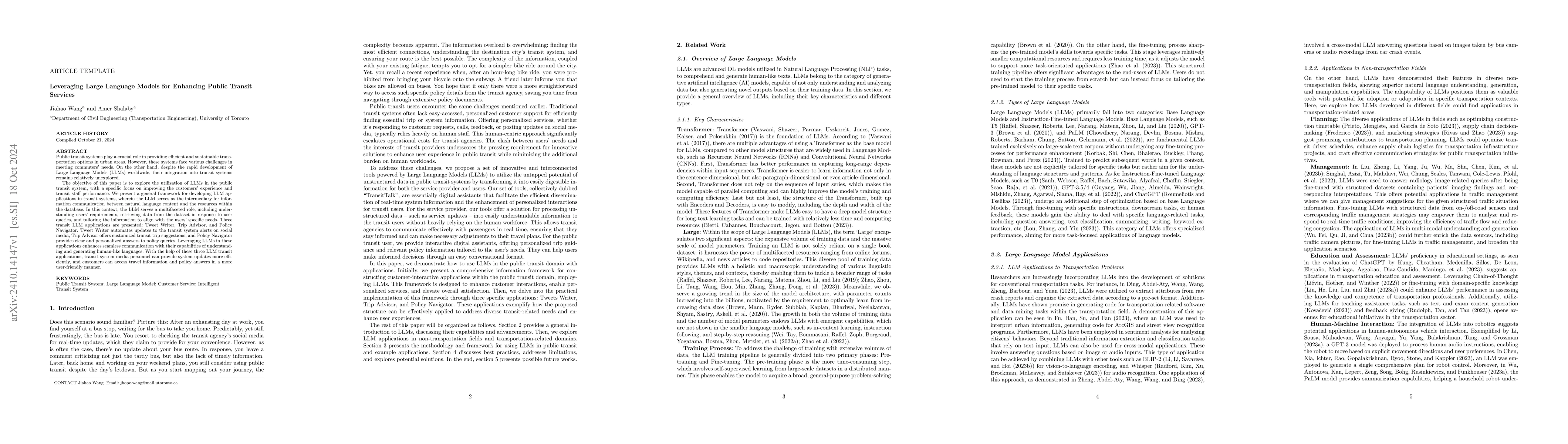 Thumbnail for Leveraging Large Language Models for Enhancing Public Transit Services